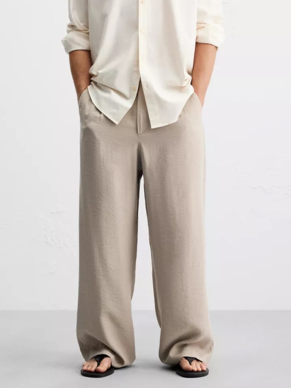 Zara Wide-Leg Chinos in Light Beige